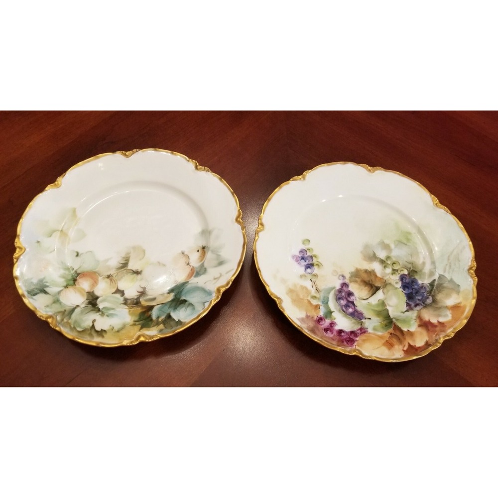 2 Antique H & C L Hand Painted Fruit Limoges Plates 7.25"